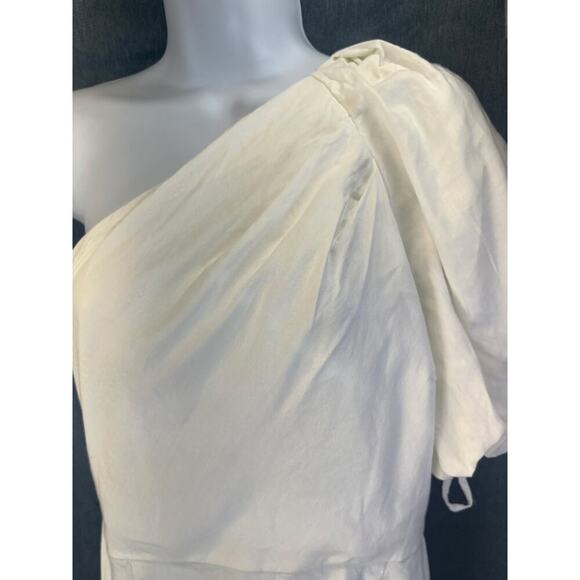 Antonio Melani Womens6 White One left Shoulder LinenBlend Summer Cocktail Dress - Picture 7 of 9